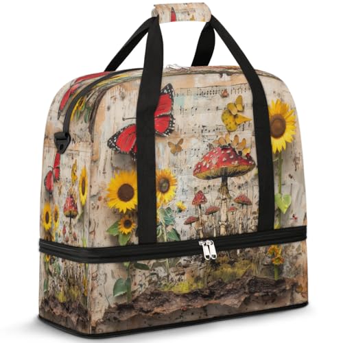 Bolsa de viaje para fin de semana y yoga con alegre diseño musical y floral