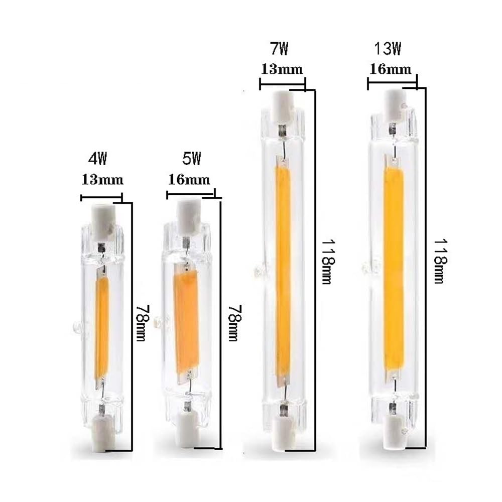 Fengyan Maison Ampoules, Pack de 10, lampe Led R7S COB AC220V 78mm/118mm/189mm 4W/5W/7W/13W/15W, Tube en verre léger à Double extrémité(Natural White,78 * 16mm-5W)