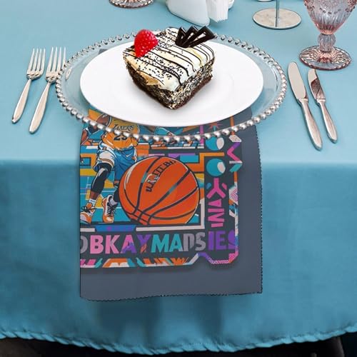 Servilletas de tela cuadradas blancas con tema baloncesto 6 pcs miniatura 4