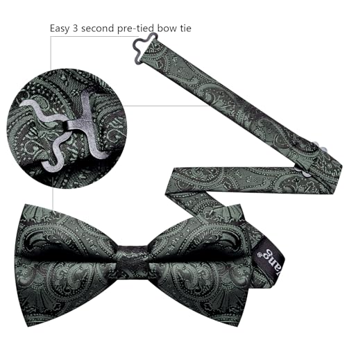 Image of Barry.Wang Paisley Striped Bow Tie for Men Silk Pre-Tied Bowtie Pocket Square Cufflinks Set Formal Wedding Party Prom