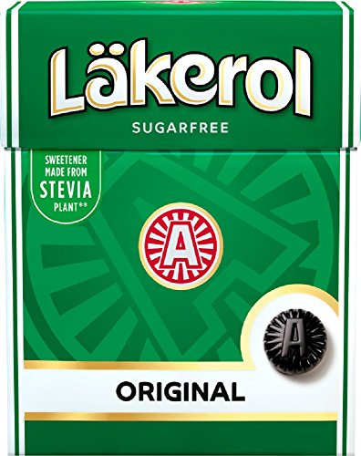 Läkerol 4 Boxes x 25g of Original - Swedish - Sugar Free - Licorice & Menthol - Stevia - Pastilles - Lozenges - Drops - Dragees - Candies - Sweets