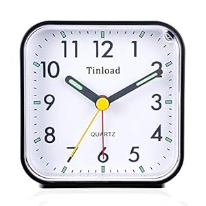 Tinload Small Battery Operated Analog Alarm Clock Silent Non Ticking, Ascending Beep Sounds, Snooze,Light Functions, Easy Set(Black)