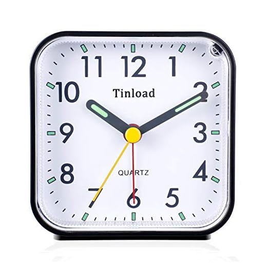 Tinload Small Battery Operated Analog Alarm Clock Silent Non Ticking, Ascending Beep Sounds, Snooze,Light Functions, Easy Set(Black)