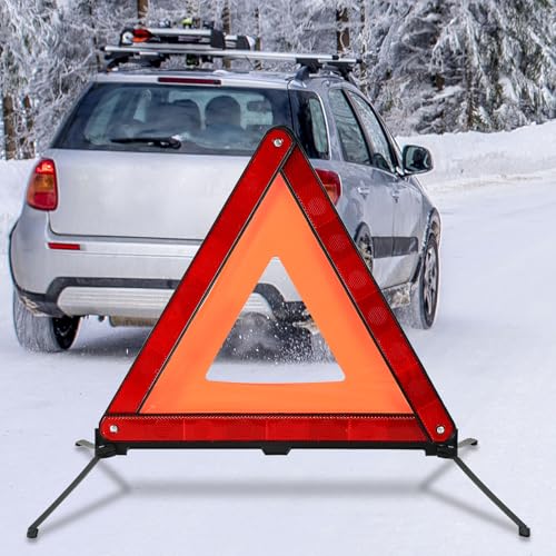 Image of Emergency Warning Triangles 3 Pack Reflective Warning Triangle | Road Emergency Warning Reflector Roadside Safety Triangle Kits Foldable Safety Warning Sign with Storage Case for Vehicles