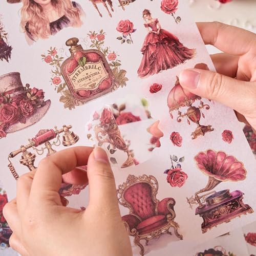Image of Alokik Enterprise The Glass of Time Stickers Nostalgic Dreams Retro Romance Decorative Sticker Book - Vintage Aesthetic Scrapbook Stickers for Journaling, Planners, DIY Crafts & Phone Decoration