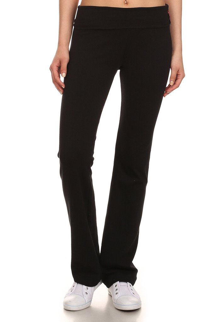 ACTIVE BASIC White Apparel Women's Cotton Yoga Pants with Foldover Waist and Flared Bottom