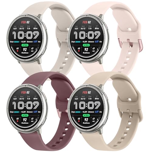 AK 4Pack Bands Compatible with Amazfit Active 2 / Active Watch Band Women Men Soft Replacement Strap for Amazfit GTS 4 3 2 2e/GTS 4 2 Mini/GTR mini/Bip 3/3 Pro/Bip U Pro/Bip S Lite (E)