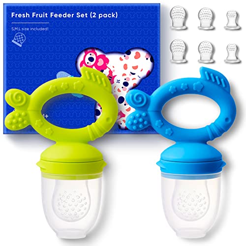 Image of Baby Fruit Feeder Pacifier - Baby Teething Toys for 0-6 6-12 Months, Baby Teethers for Teething Relief, Silicone Fresh Food Feeder for Safe Infant Self Feeding, Baby Essentials (2 Pack)