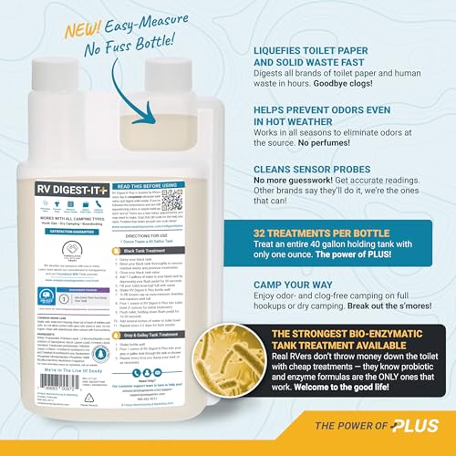 Unique RV Digest-It Ultra RV Toilet Treatment, 32 Uses, Super Concentrated - Eliminates Smells and Liquifies Waste, Easy-Measure Extra-Strength Preventive Bio-Enzymatic Holding Tank Treatment (32 oz)