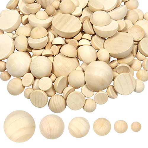 TOAOB 236 Pieces Half Wooden Beads Natural Unfinished Wooden Half Beads 12mm to 35mm Split Round Hemisphere Wood Ball for Painting DIY Jewellery Making Crafts