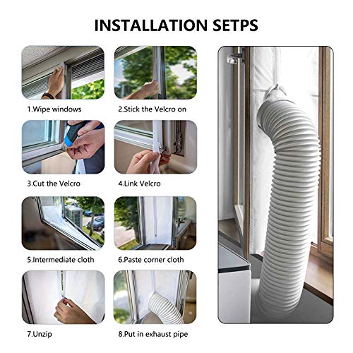 gulrear Airlock Window Seal for Portable Air Conditioner and Tumble Dryer Room Air Conditioning Casement Window Vent kit Hot Air Stop Air Exchange Guards with Zip and Adhesive Fastener(White, 300cm) - Thumbnail 4
