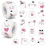 BeYumi Halloween Pink Ghost Sticker - 1000Pcs in 2 Rolls Halloween Pink Cute Style Ghost Rolled Stickers Kawaii Boo Funny Patterns Waterproof Vinyl Decals for Party School Envelope Gift Decor for Kids