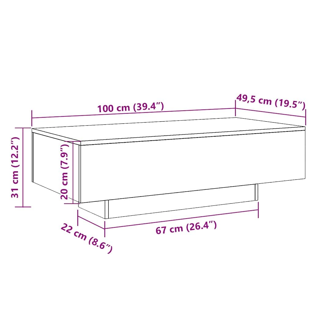vidaXL Mesa de Centro Madera de ingeniería Gris hormigón 100x49,5x31cm, Mesa Auxiliar, Mesa de salón, Mesa Decorativa, mesita de sofá