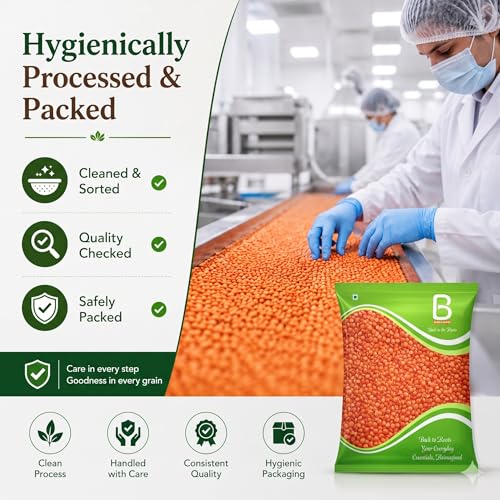Image of Beans & Grains Premium Masoor Dal | Unpolished Red Lentils | High Protein & Fiber | 100% Natural & Hygienically Packed