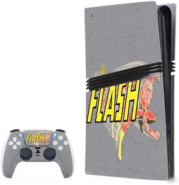 Skinit Decal Gaming Skin Compatible with PS5 Pro Bundle - Officially Licensed DC Comics The Flash Vintage Action Running Pose Design