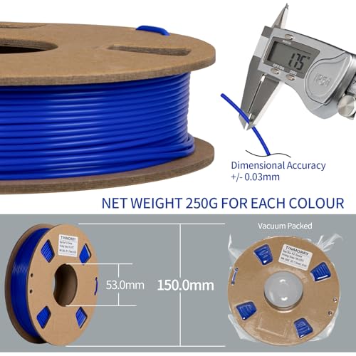 Image of TINMORRY PLA Filament Bundle, 3D Printer Filament 1.75mm Multicolor Pack, 250g x 5 Spools, Christmas Red & Green & Black & White & Blue, Net Weight 1.25kg