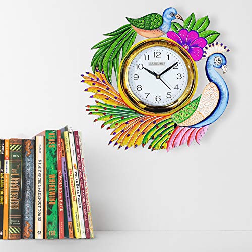 Image of Wooden Peacock Wall Clock Stylish Analog Clock for Living Room & Study Room (13 x 13 Inch)
