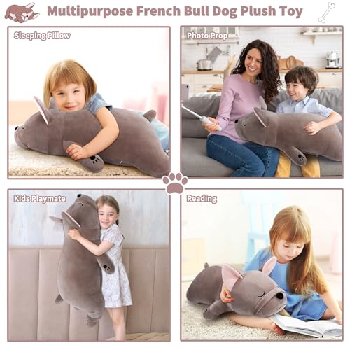 Image of Auspicious beginning 30'' Giant French Bulldog Plush Stuffed Animal- French Bulldog Dog Plush Pillow Plushies, Large Sleeping Body Pillow Dog Plushie Toy, Christams Birthday Gifts for Kids Girls Boys
