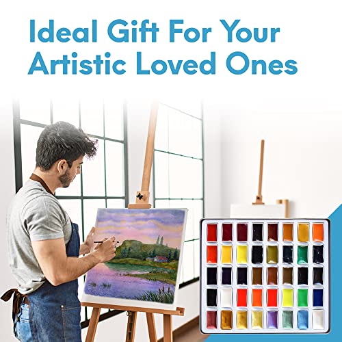 Mozart Premium Japanese Watercolor Paint Set - 40 Rich Colors with Metallic, Neon Pans - Artist-Quality Set for Adults, Kids & Students - Water Color - Metallic Watercolor Paints