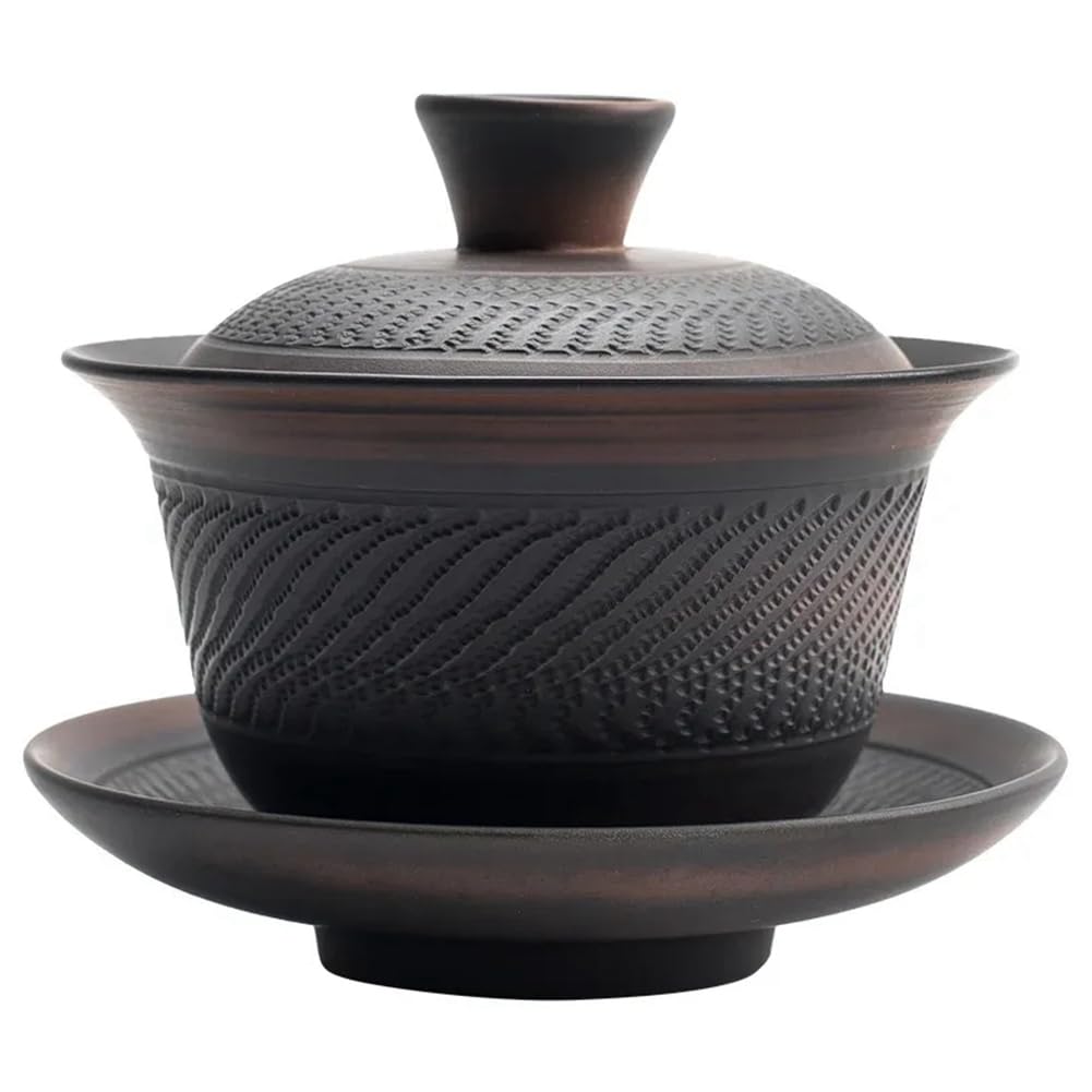 CTRLZS Clay Tea Cup Set with Infuser Lid,Handmade Chinese Ceramic Coffee Mug Juice Cup Portable