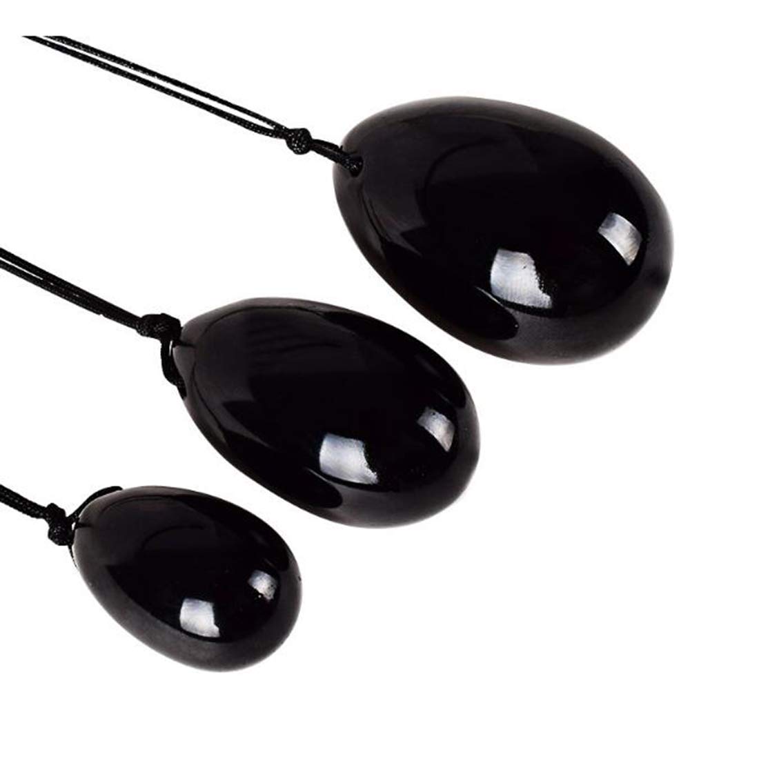 PY Black Obisdian Yoni Eggs, for Women PC Muscle Training, Drilled, 3 Sizes in a Set, Packed with Cotton Pouch (Black Obsidian)-image-8