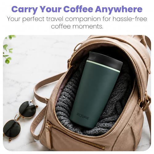 Image of Rioware Vacuum Insulated Coffee Mug Travel Tumbler for Men | Tea Thermos Flask Mugs | Temperature Control Traveling Spill Proof Sipper Bottle | Hot 8 Hrs & Cold 12 Hrs - 350ml - Green