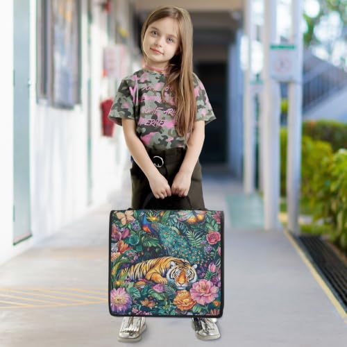 Image of Custom 3 Ring Zipper Binder Tiger Flowers Personalized Name 1.5 Inch Binders Large Capacity Multi Pockets for School Office Supplies