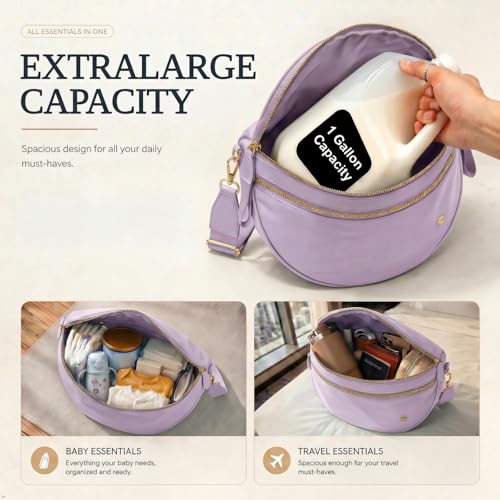 Image of Womens Crossbody Bag, Spacious Nylon Bum Bag Trendy Shoulder Purse with Adjustable Strap Zipped Travel Essentials