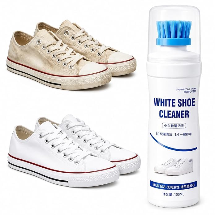 White Shoe Cleaner with Built-in Brush | Shoe Whitening Agent | Stain & Dirt Remover | Instant Sneaker Cleaner Foam for White Canvas, Sports, Leather & Casual Shoes (100 ml)