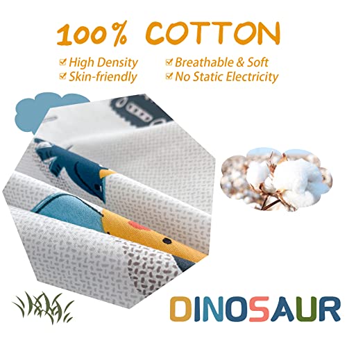 DJY Dinosaur Kids Duvet Cover Set Queen, 100% Cotton Dino Truck Car Bedding Set for Boys Girls, 3 Pieces Reversible Dinosaur Comforter Cover Set (1 Duvet Cover+2 Pillowcases)