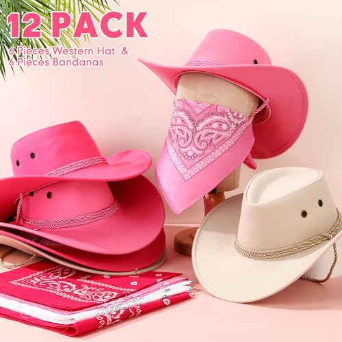 Image of Zhanmai 12 Pcs Cowboy Hat and Bandana Cowboy Cowgirl Hats Bulk Western Party Costume Halloween Accessory