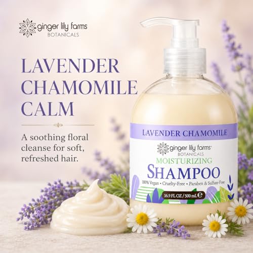 Image of Ginger Lily Farms Botanicals Shampoo, 16.9oz, Lavender Chamomile | 100% Vegan & Cruelty-Free | Moisturizing Shampoo for All Hair Types