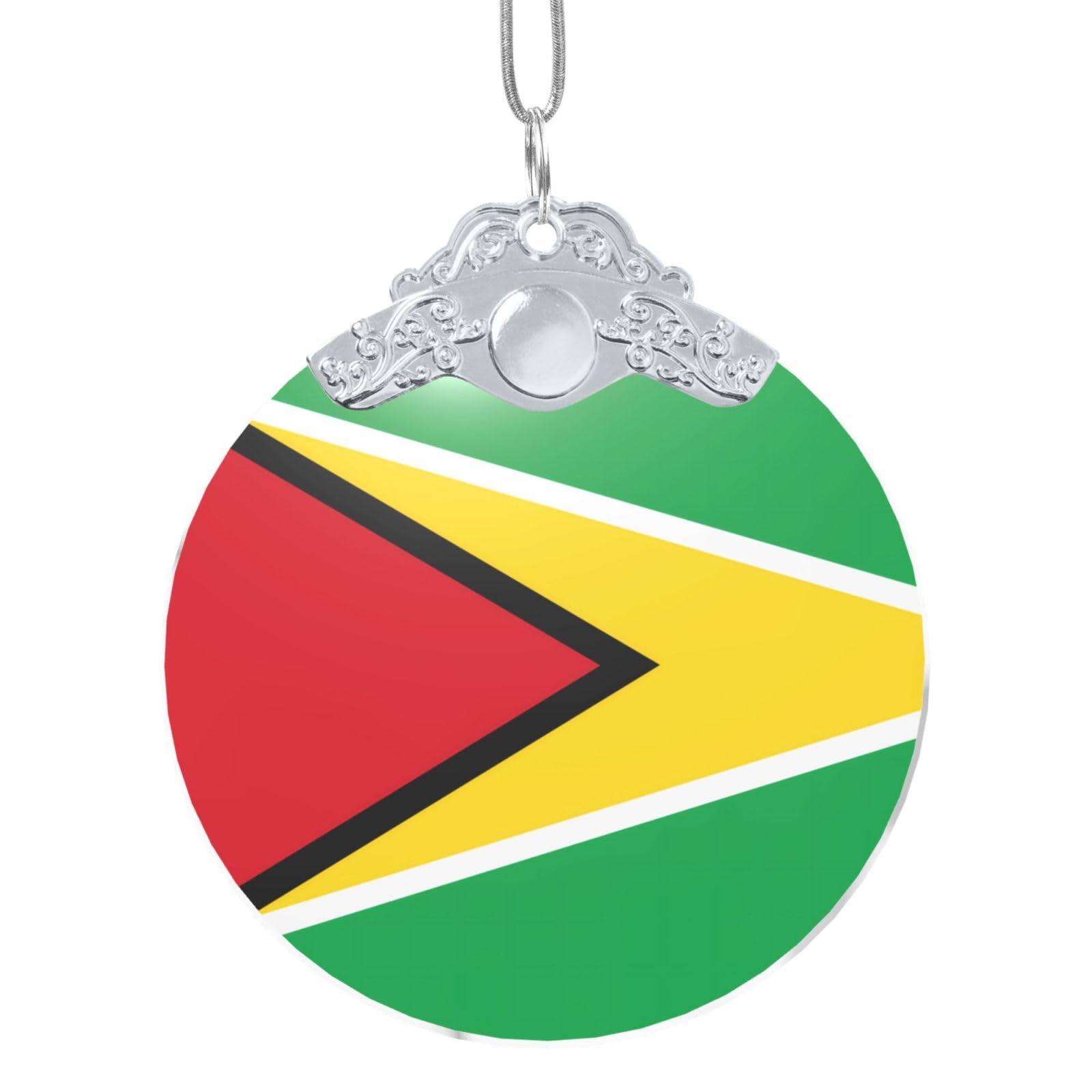Jxwcher Silver Glass Ornament With Metal Clasp, Christmas Tree Decoration Glass Bauble, Flag Of Guyana Festive Xmas Decor