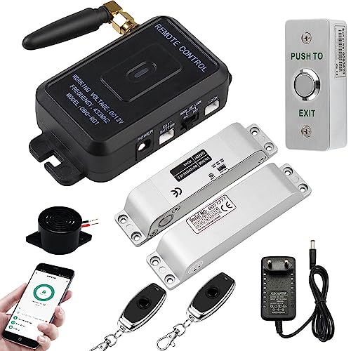 FTes RFKits Tuya Blocco del Controllo Accessi, Accoppiato con Serratura Elettronica,Telecomando a Pressione Wireless e Pulsante di Uscita (Kit 2)