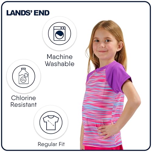 Image of Lands' End Girls' Swim UPF 50+ Short Sleeve Sun Tee Rash Guard Shirt