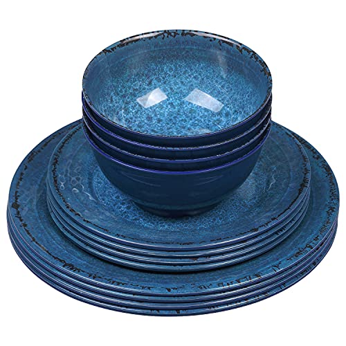 Insetfy Melamine Dinnerware Sets 12 Pieces, Plates Bowls Set for 4, Unbreakable Lightweight Indoor/Outdoor Dinnerware, Dishwasher Safe, Ocean Blue Insetfy Melamine Dinnerware Sets 12 Pieces, Plates Bowls Set for 4, Unbreakable Lightweight Indoor/Outdoor Dinnerware, Dishwasher Safe, Ocean Blue