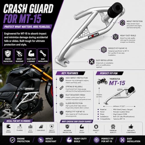 Image of MOXZILLA Crash Guard Shark Model for Yamaha XSR155 Bike Direct Fit Crash Guard (Sliver)