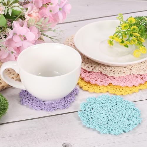 Napperons au crochet pour protéger table des rayures dessous de verre beige - 6