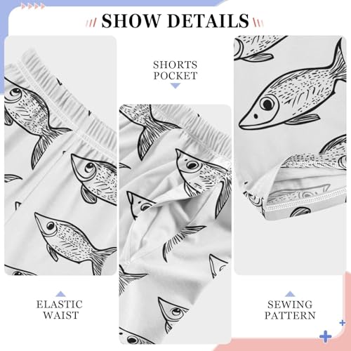 Pajama Pants Fishes Line Drawing PJ Bottoms Sleepwear Lounge Sleep Pant with Pockets4
