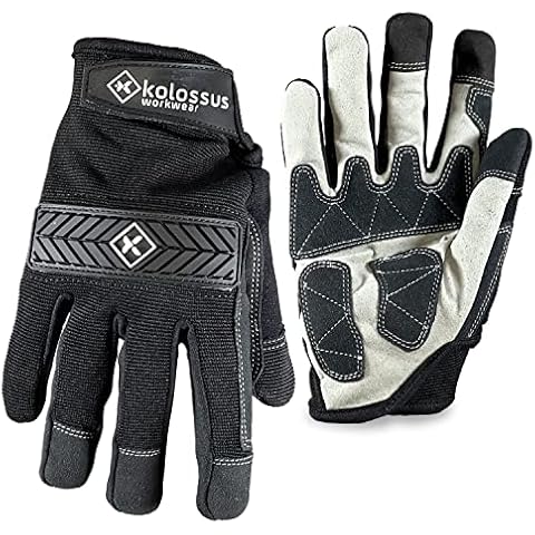 Kolossus work gloves, heavy duty, flex grip, and touch capable (General Use/Black, XX-Large) Cover