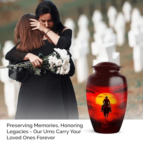 Image of Cowboy Cremation Urn - Large & Small Urns for Human Ashes Adult Male - Funeral Urns for Adult Ashes Women - Urn for Ashes for Women (Combo - 10 inch & 3 inch, 5 Pcs)