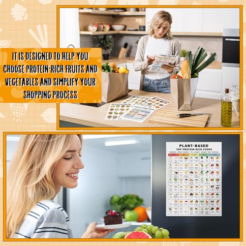 Image of Sinload 12 Pcs High Protein Food List Posters Protein Meal Plan and Grocery List Rich Protein Food List for Kitchen Wall Daily Decor