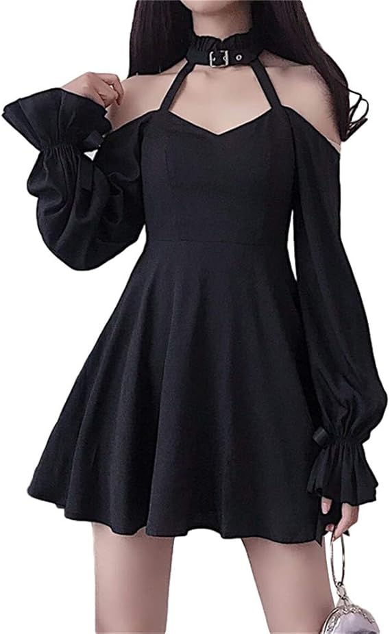 Amazon Co Jp Kawadu レディースオフショル ワンピース パフスリーブセクシー肩出し半袖 袖 リボン 無地ドレス ブラックお嬢様 かわいいロリータ きれいめ 上品膝丈 Aライン洋服着やせ 薄手 春夏秋 デート お出かけ ブラック M 服 ファッション小物