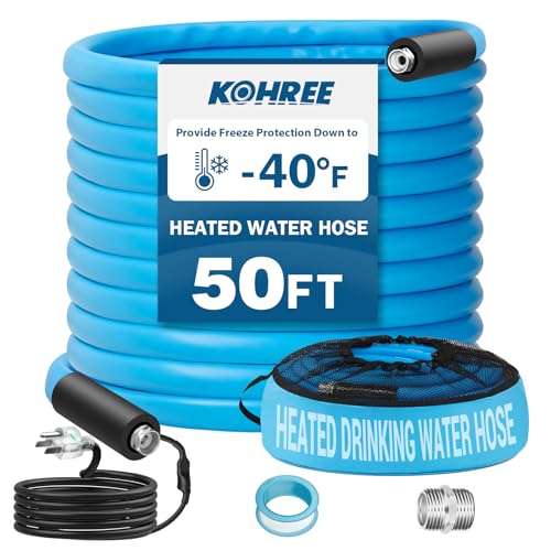 10 Reviews of the Best Heated Water Hose for Rv Adventures 7 Kohree 50FT Heated Water Hose for RV, -40 ℉ Heated Drinking Water Hose 5/8', Heavy Duty Heated Hose for RV, Camper, Truck, Leak Free, Abrasion-Resistant Cover, Energy Saving Thermostat