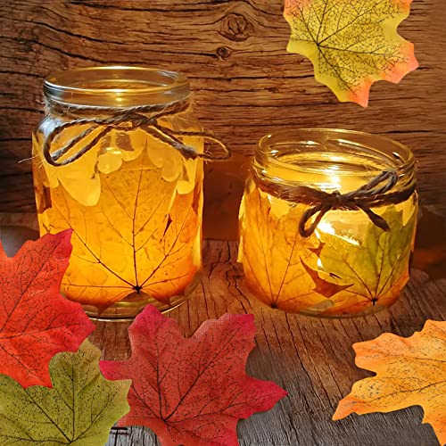 Binduo 500 Pcs Fake Fall Leaves Artificial Maple Leaves Fall Decor Silk Faux Autumn Leaves For Fall Wedding Diy Table Bedroom Kitchen Christmas Party Thanksgiving Decorations（5 Colored Mixed） #TOP5