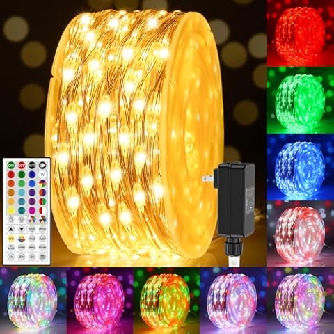 OMIKA LED Fairy Lights, 100Ft Warm White & RGB Color Changing String Lights with Remote, IP65 Waterproof Christmas Lights Inoor Outdoor for Bedroom Graden Party Wedding Christmas DIY Cover