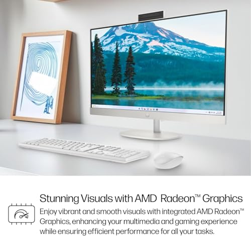 Image of HP 27 Inch All in One Touchscreen Desktop Computer | AMD Ryzen 5 7520U Processor (8 Cores, Up to 4.3 GHz) | 8GB DDR5, 256GB SSD | FHD IPS Display | WiFi 6 | Windows 11 | Wireless Keyboard and Mouse