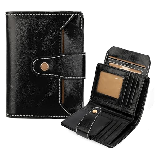 Image of Small Wallet Women RFID Blocking Bifold Wallets Vegan Leather Card Holder with ID Window Zip Pocket