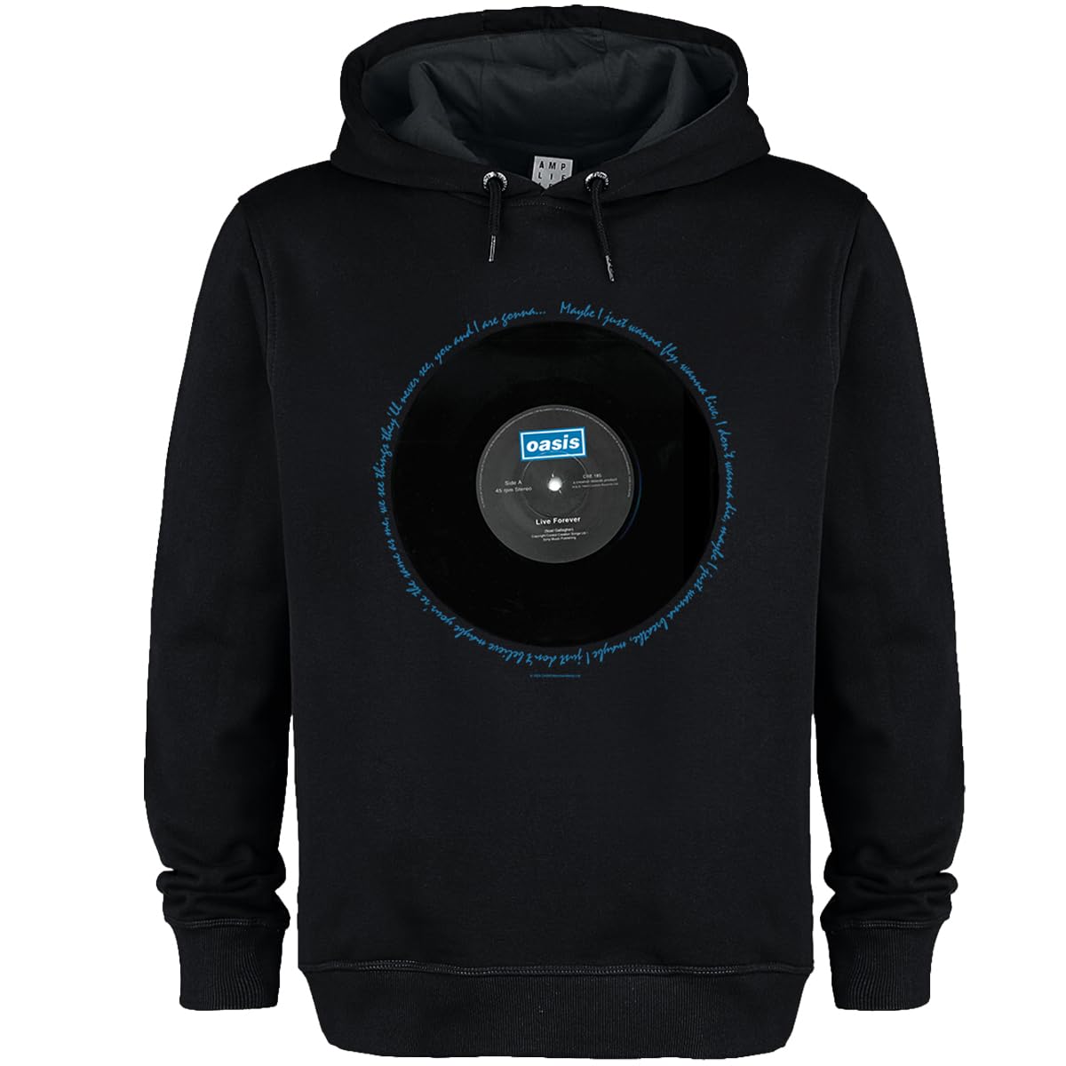 Amplified Men's Black Oasis Live Forever Lyrics Hoodie - Size M