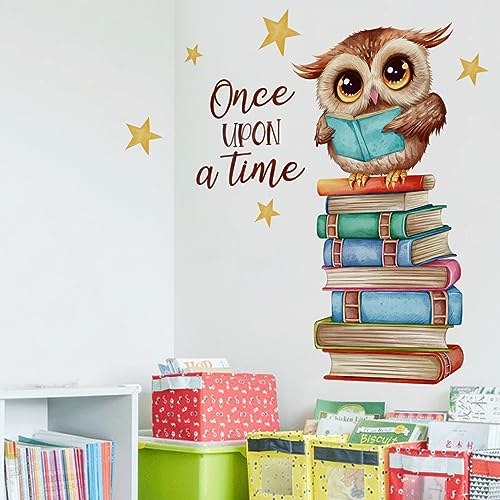 Image of Mirabuy Owl Books Educational Wall Decals Reading Corner Wall Stickers for Classroom Kids Bedroom Preschool Wall Decor